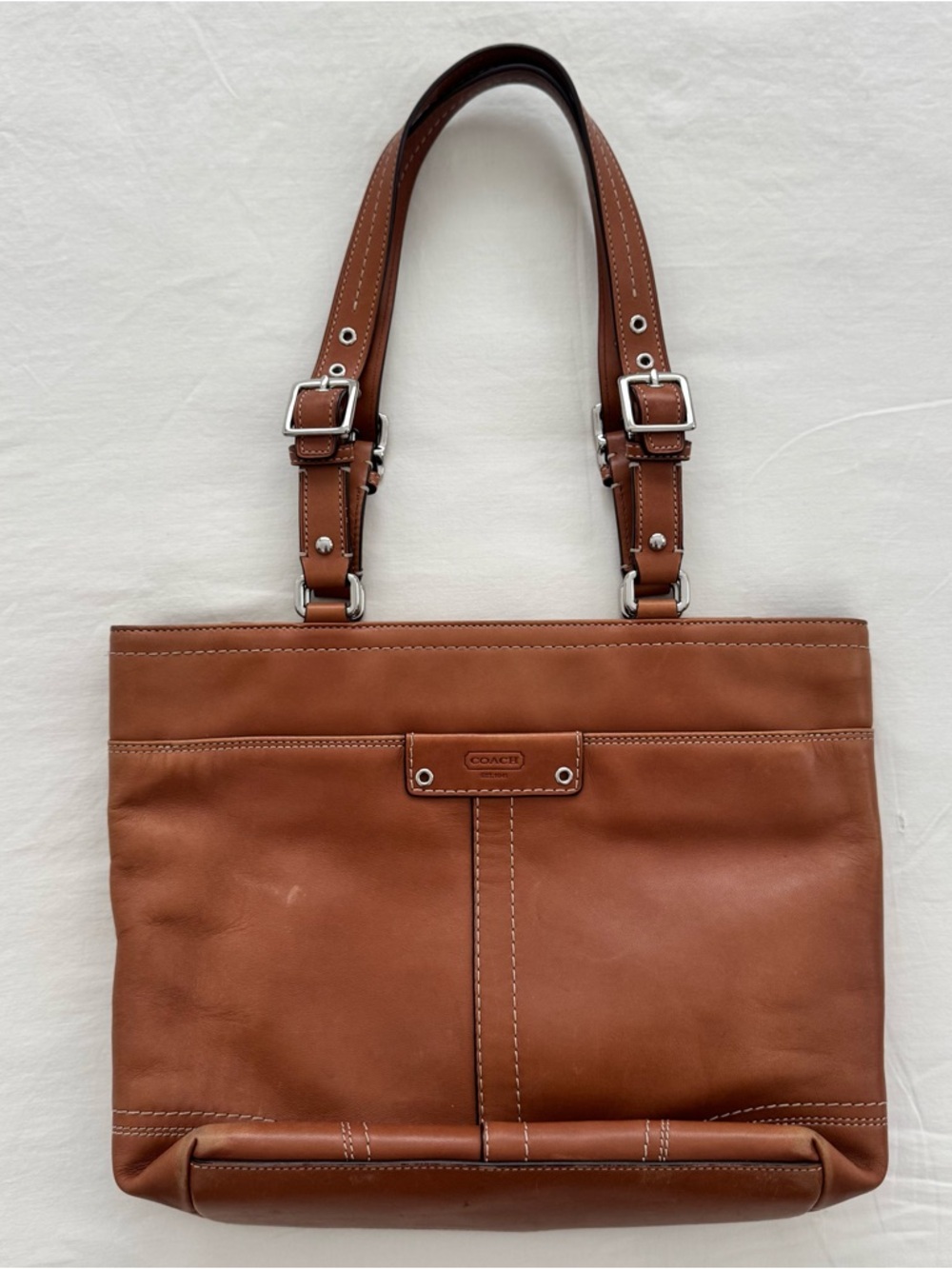 Coach Brown Leather Tote with Buckled Straps